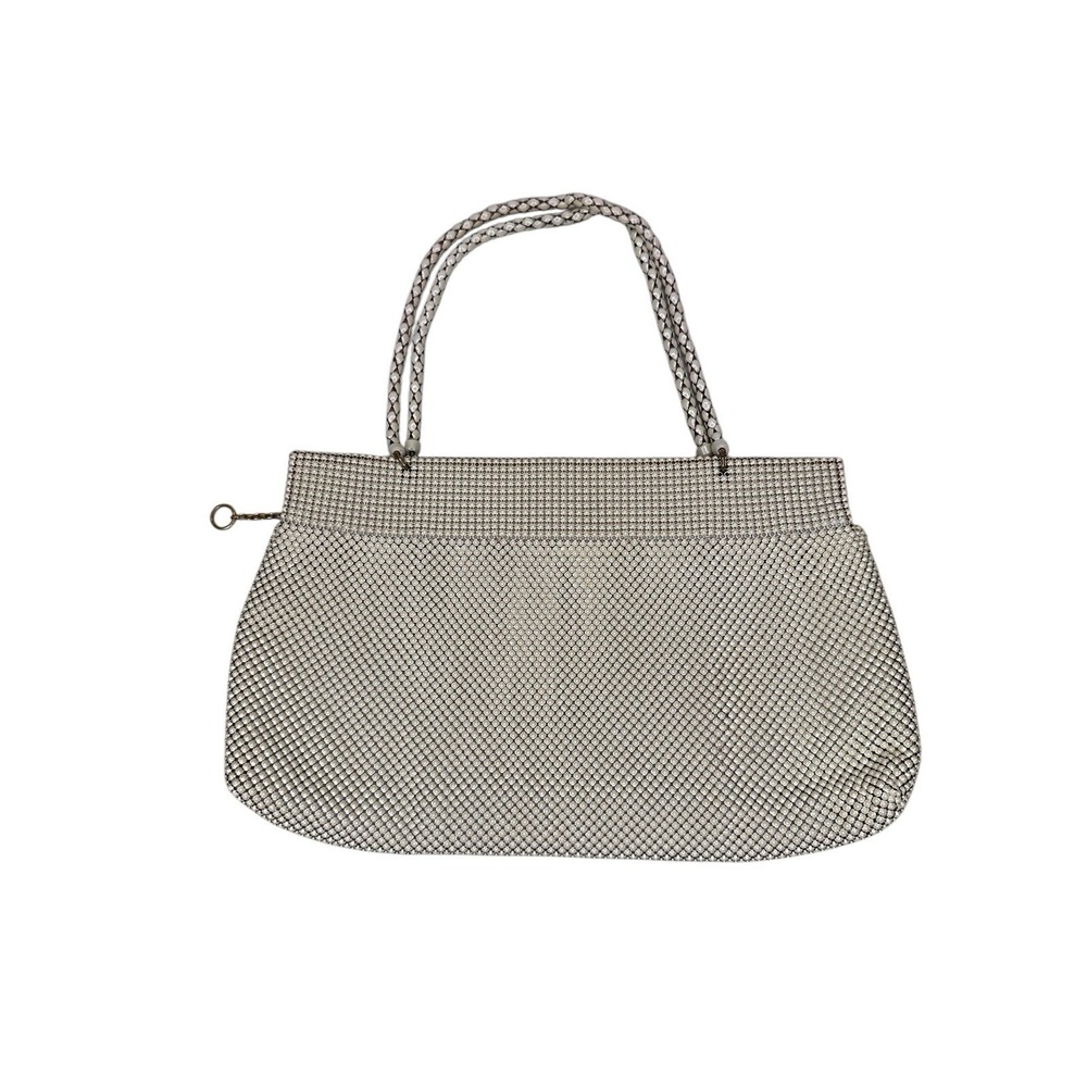 Whiting & Davis Mesh Handbag OS Cream Vintage Zipper Top Braided Handle USA Y2K